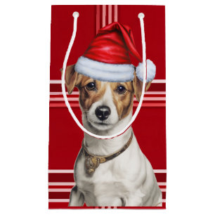Jack Russell Terrier Red Holiday Plaid Christmas Small Gift Bag