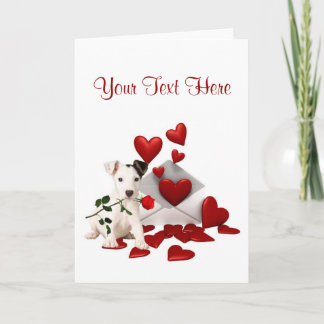 Jack Russell Terrier Red Rose Valentine Design Holiday Card