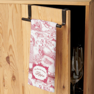 JACK RUSSELL Terrier Red Toile Tea Towel