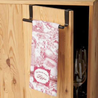JACK RUSSELL Terrier Red Toile Tea Towel