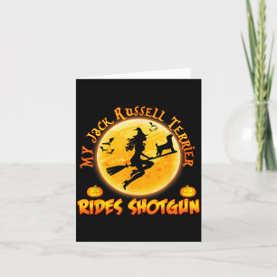 Jack Russell Terrier Rides Shot Dog Halloween Card