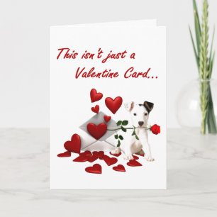 Jack Russell Terrier Rose and Hearts Valentine Holiday Card