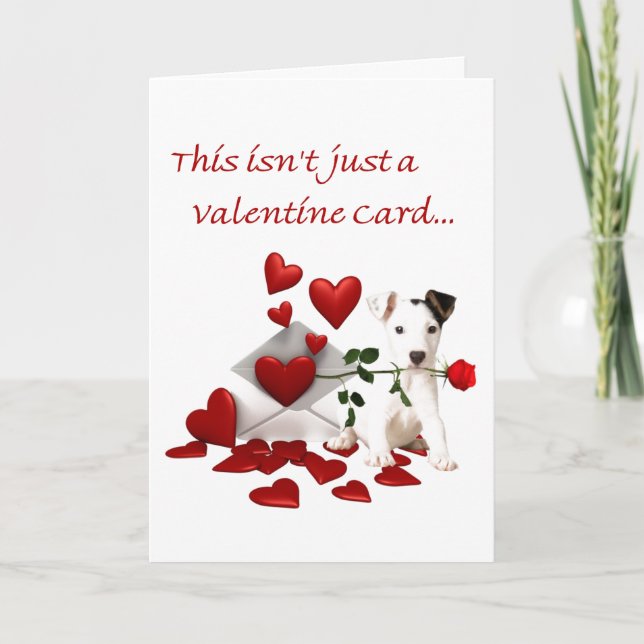 Jack Russell Terrier Rose and Hearts Valentine Holiday Card (Front)