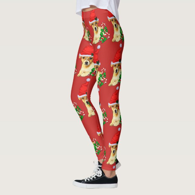 Jack Russell Terrier Santa Christmas Leggings (Left)