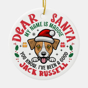 Jack Russell Terrier Santa Personalised Christmas Ceramic Tree Decoration