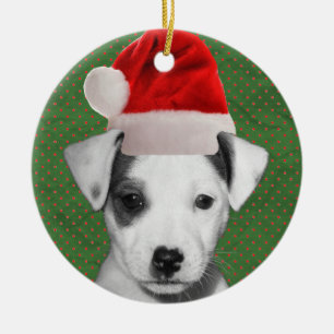 Jack Russell Terrier Santa puppy Ceramic Tree Decoration