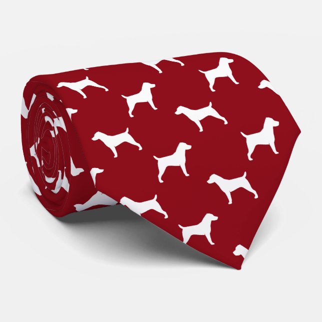 Jack Russell Terrier Silhouettes Pattern Red Tie (Rolled)