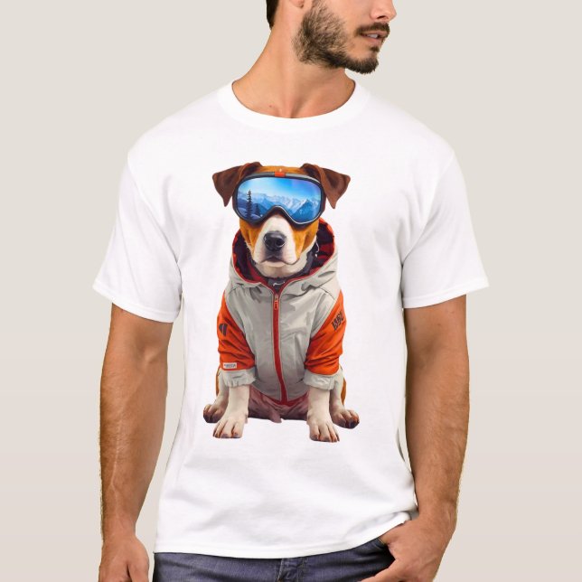 Jack Russell Terrier Ski Dog Art – Cute Winter Dog T-Shirt (Front)