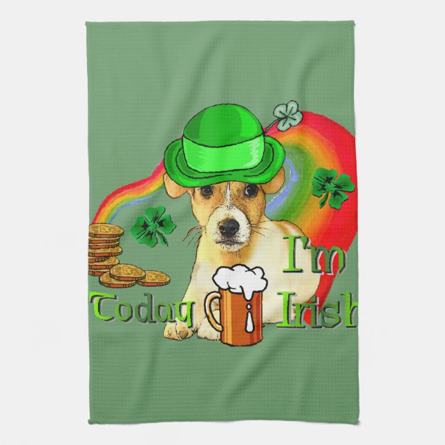 Jack Russell Terrier St Patricks Tea Towel (Vertical)