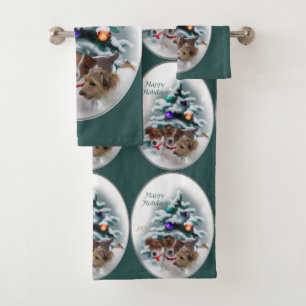 Jack Russell Terrier Trio Christmas Bath Towel Set