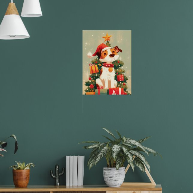 Jack Russell Terrier with Christmas Tree and Gifts Poster (Living Room 1)