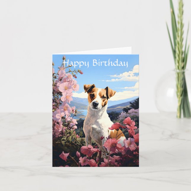 Jack Russell Terrier's Floral Haven Birthday Card (Front)