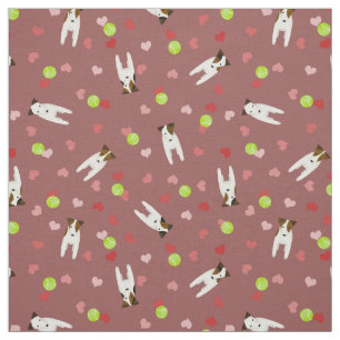 Jack Russell Terriers tennis balls hearts pattern Fabric