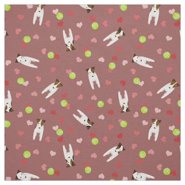 Jack Russell Terriers tennis balls hearts pattern Fabric (Swatch)