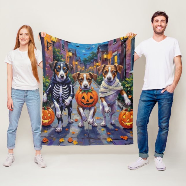 Jack Russell Trick-or-Treating Halloween Costumes Fleece Blanket (In Situ)