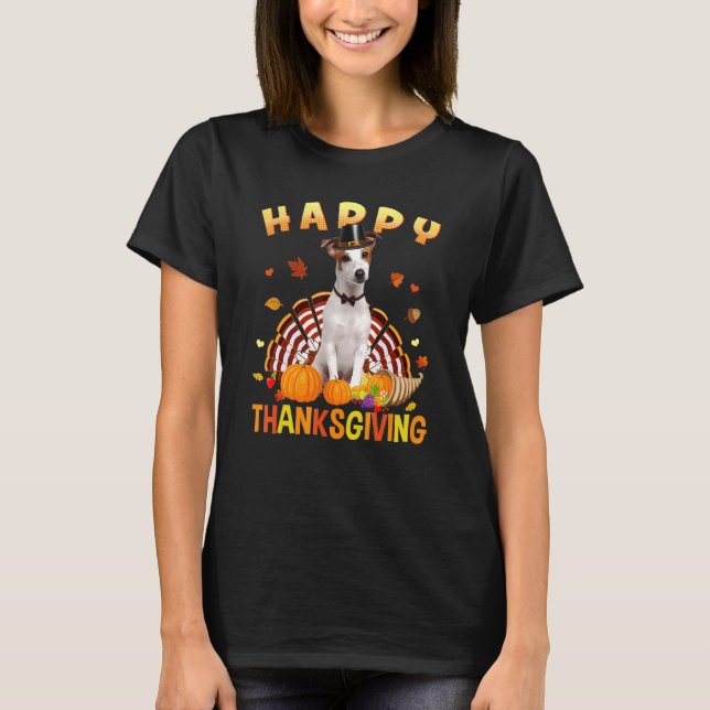 Jack Russell Turkey Pilgrim for Boys Girls Thanksg T-Shirt (Front)