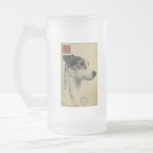 Jack Russell Vintage Postcard Frosted Glass Beer Mug