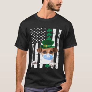Jack Russell Wearing A Face Mask Flag Shamrock Gif T-Shirt