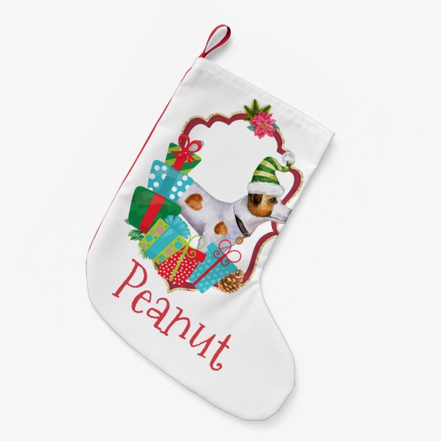 Jack Russell wearing hat Christmas wreath  Small Christmas Stocking (Front (Hanging))