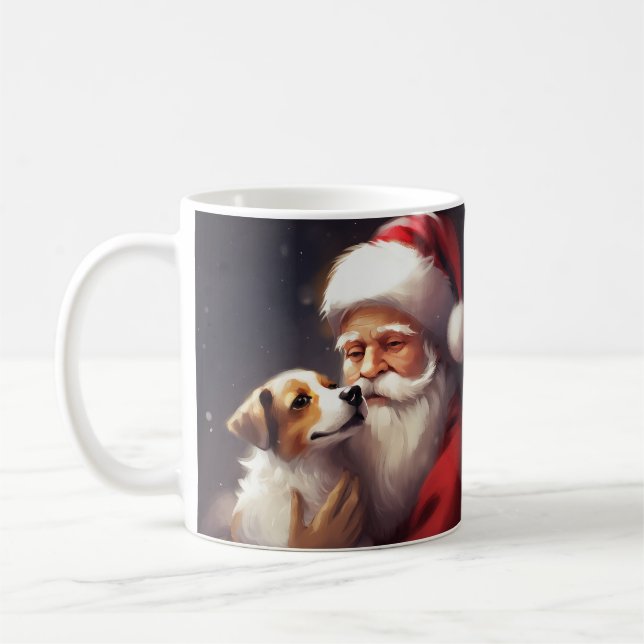 Jack Russell With Santa Claus Festive Christmas Coffee Mug (Left)