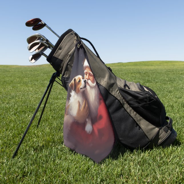 Jack Russell With Santa Claus Festive Christmas Golf Towel (Green)