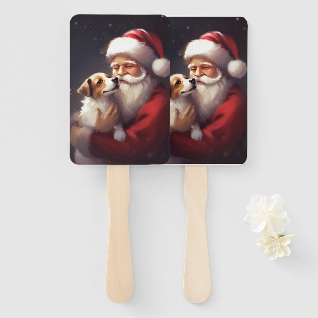 Jack Russell With Santa Claus Festive Christmas Hand Fan (Front and Back)