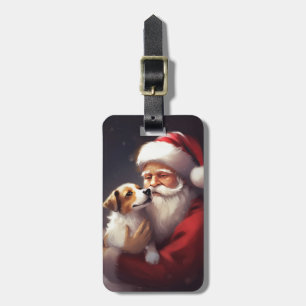 Jack Russell With Santa Claus Festive Christmas Luggage Tag