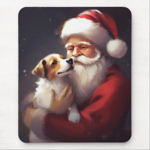 Jack Russell With Santa Claus Festive Christmas Mouse Mat
