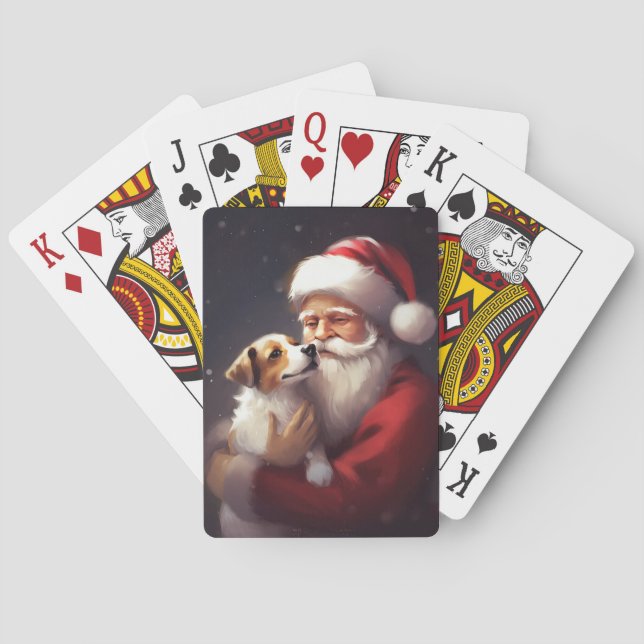 Jack Russell With Santa Claus Festive Christmas Playing Cards (Back)
