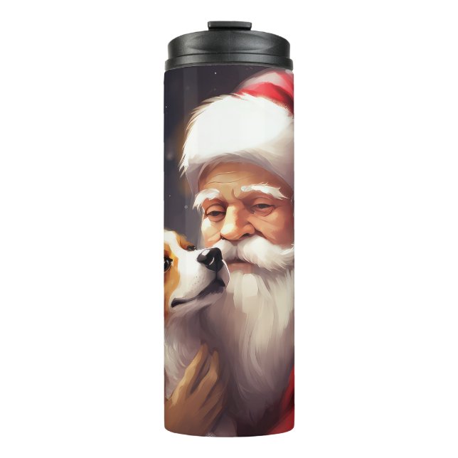 Jack Russell With Santa Claus Festive Christmas Thermal Tumbler (Front)