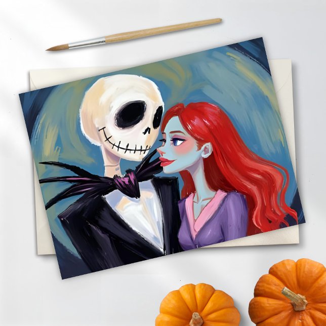Jack & Sally Halloween Painting Holiday Postcard (Creator Uploaded)