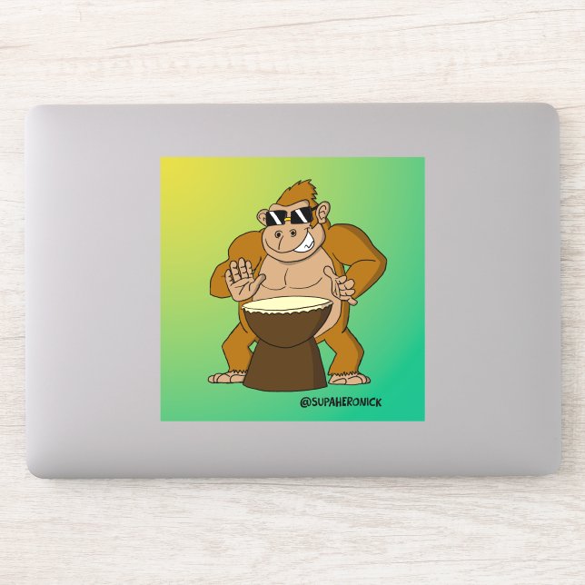 Jack the Funky Gorilla Cartoon Drummer Sticker (Computer)