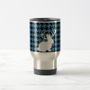 Jackalope Blue Black Houndstooth Travel Mug