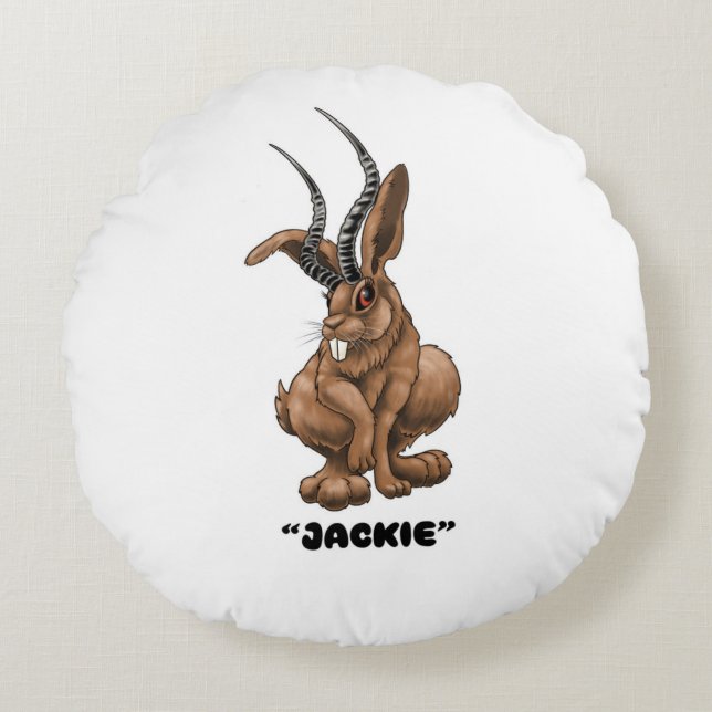 Jackalope “Jackie” Cryptid  Round Cushion (Front)