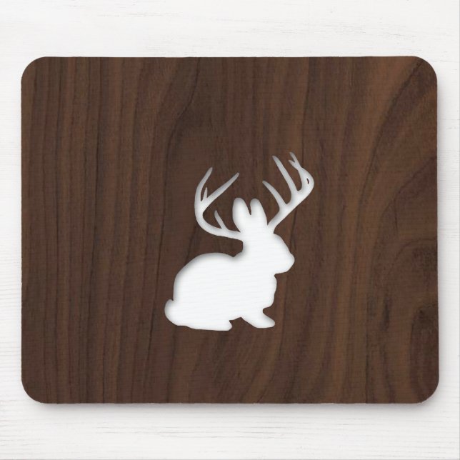 Jackalope on Dark Brown Wood Mouse Mat (Front)