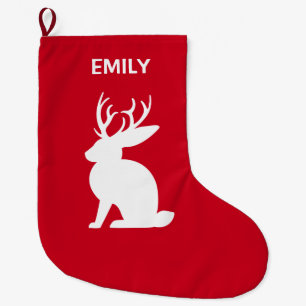 Jackalope: Rabbit with Antlers in Silhouette Large Christmas Stocking
