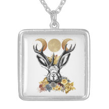 Jackalope Triple Moon Goddess Necklace