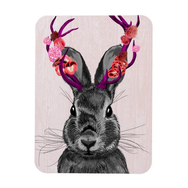 Jackalope with Pink Antlers 2 Magnet (Vertical)