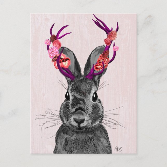 Jackalope with Pink Antlers 2 Postcard (Front)