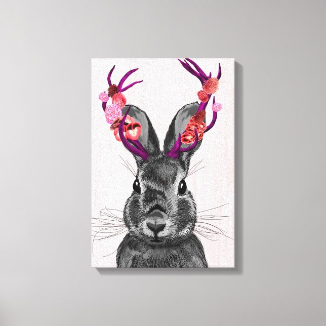 Jackalope with Pink Antlers Canvas Print (Front)