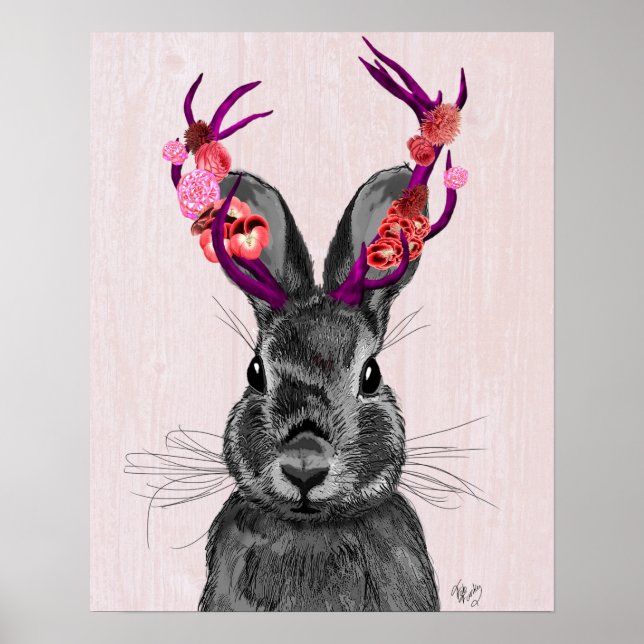 Jackalope with Pink Antlers Poster (Front)