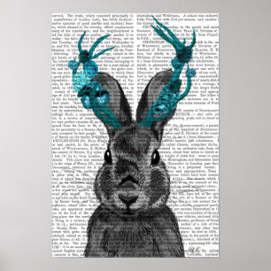 Jackalope with Turquoise Antlers Poster