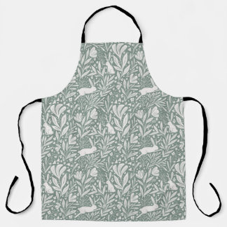 Jackalopes - antlered rabbits  floral- sage green apron