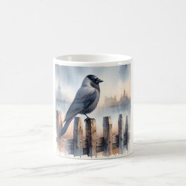 Jackdaw at Dusk AREF455 - Watercolor Coffee Mug (Center)