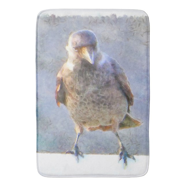 Jackdaw Watercolor Bath Mat (Front Vertical)