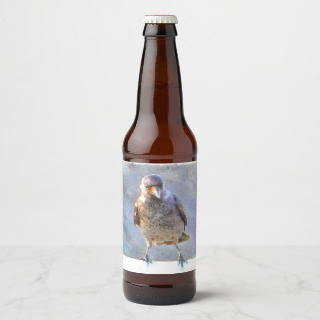 Jackdaw Watercolor Beer Bottle Label (Front)
