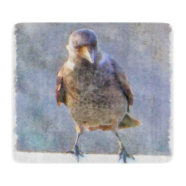 Jackdaw Watercolor Cutting Board (Front)