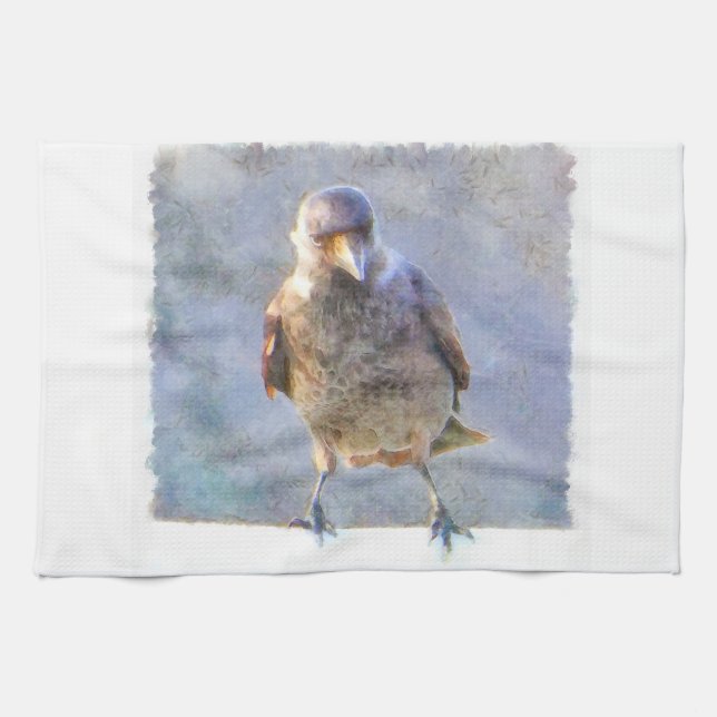 Jackdaw Watercolor Tea Towel (Horizontal)