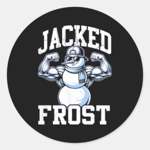 Jacked Frost Muscular Snowman Vintage Gym  Classic Round Sticker