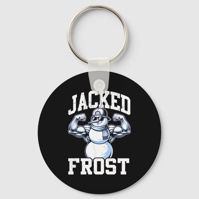 Jacked Frost Muscular Snowman Vintage Gym  Key Ring (Front)